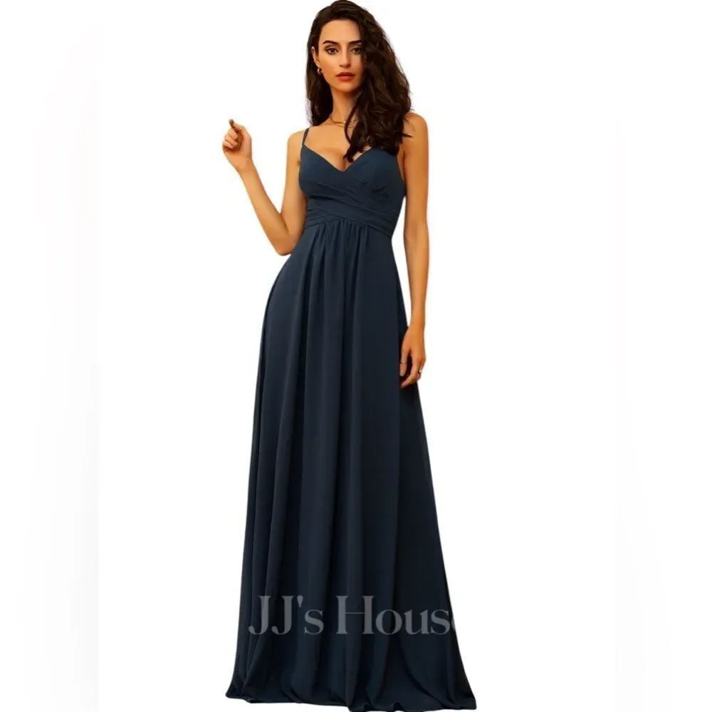 JJ’s House Navy Blue Elegant Chiffon Bridesmaid Evening Dress Gown Sz 12/14